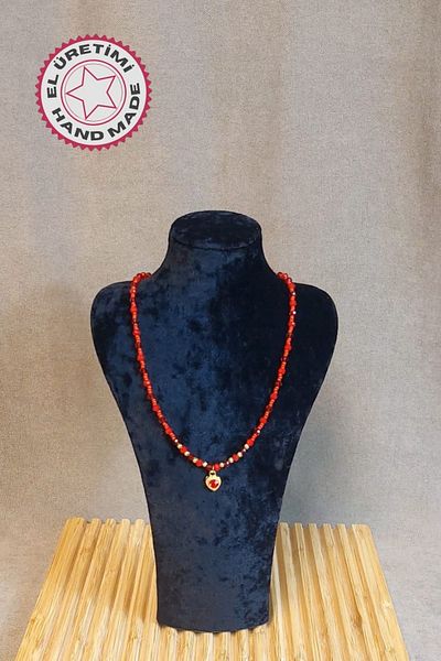 Uretti - Özlem 9422 4836 Handmade Red Crystal and Sand Bead Necklace