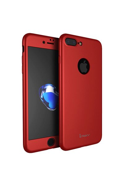 OEM Carcasă IPAKY - Protecție completă, decupaj 360° - iPhone 7 Plus (roșu) cu protector de ecran