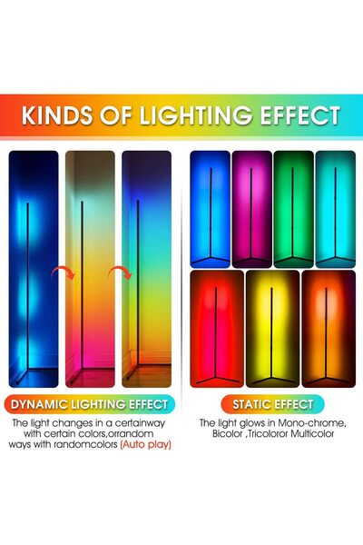 fulina مصباح RGB، مصباح أرضي زاوية LED بإضاءة مزاجية، أكثر من 300 لون متعدد الألوان، مع جهاز تحكم عن بعد، للديكور المنزلي