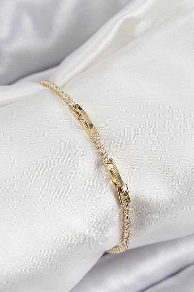 Celira Brass Zircon Stone Thin Waterway Model Gold Color Women's Bracelet