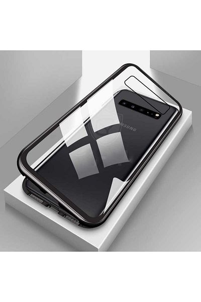 OEM Husă de protecție 360°, Nytrogel, compatibilă cu Samsung Galaxy S10, magnetică, folie spate din sticlă, neagră