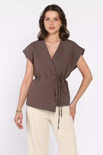 GÜLSELİ Mink Women's Double Breasted Collar Waist Tie Detailed Lined Vest