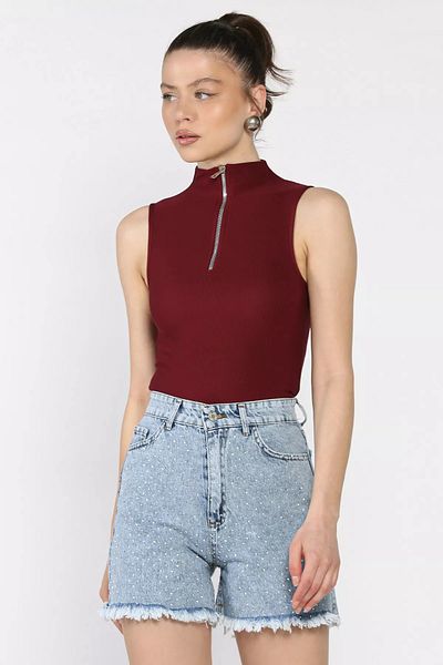 GÜLSELİ Ice Blue Women's Stoned Leg Tassel Jean Denim Shorts
