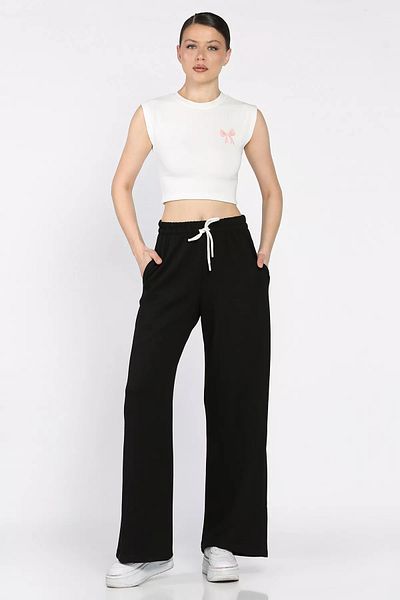 GÜLSELİ Black Women's High Waist Modal Fabric Palazzo Pants