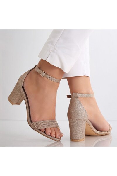 MODA STİL Women's sandals with a heel in Bronze Glitter Darla, 36
