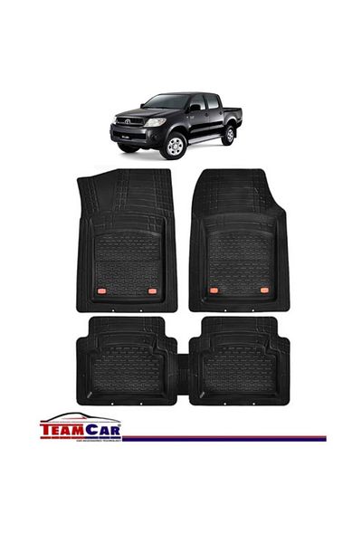 TEAMCAR ® Car Mats Tray Type Compatible with Toyota Hilux VII (2005–2015) Black Durable Material