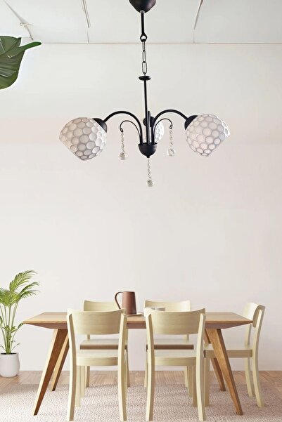 Ömür Avize kristal taşlı 3lü siyah kasa avize