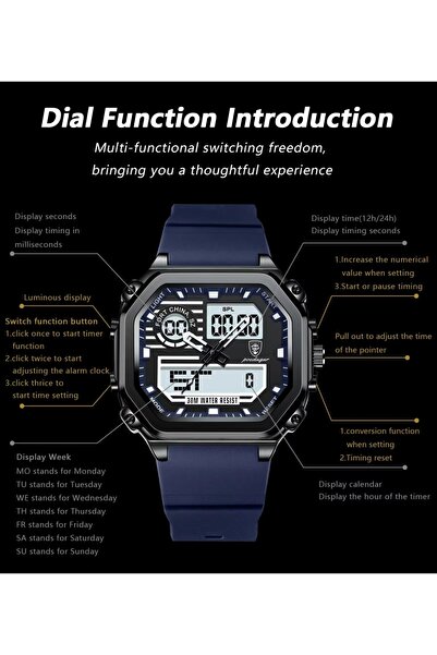 delis Ανδρικό ψηφιακό ρολόι Poedagar CS1766, σιλικόνη, μπλε, λευκό καντράν