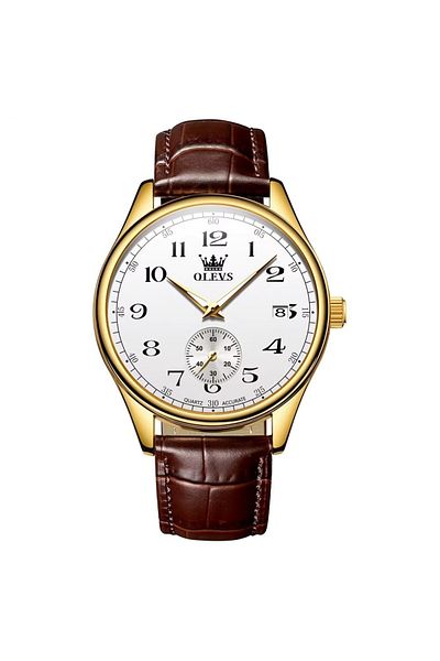 delis Men's watch Olevs CS1941, natural leather, brown, white dial
