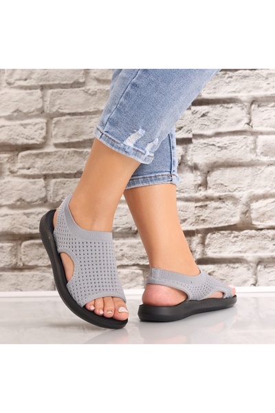 Botinelli Sandale dama Fara toc Gri din Textil Estella, 41