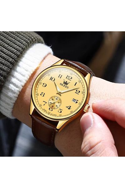 delis Men's watch Olevs CS1941, natural leather, brown, white dial