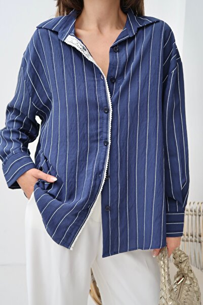 Paw Garage Жіноча літня сорочка з мереживом Monroe, тканина з модалу, сорочка оверсайз