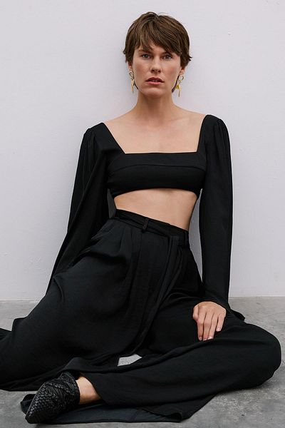 Rue Studio Wide Leg Pleated Black Trousers