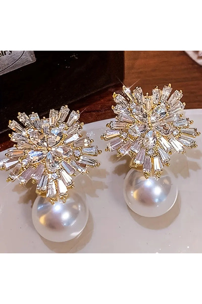 byozanyılmaz Complete Stone Design Pearl Earrings