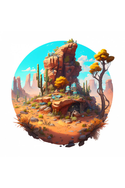 INOVATIX Set de 8 piese, autocolant Munte de piatră în deșert, INOVATIX®. 6 cm