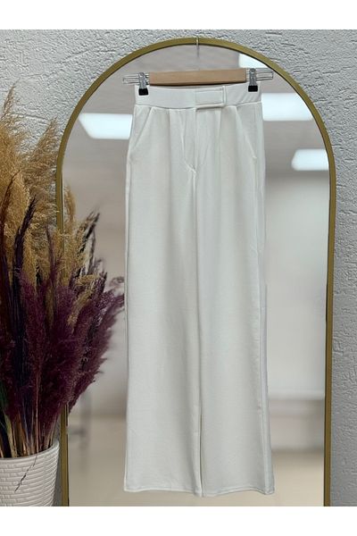 Mihra Παντελόνι Soredra Snap Fastener Palazzo-MT1548 Λευκό