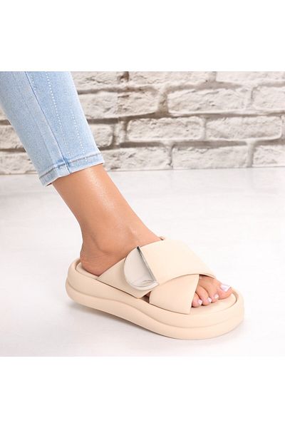 MODA STİL Papuci Dama Fara Toc Bej Din Piele Ecologica Leriva, 37