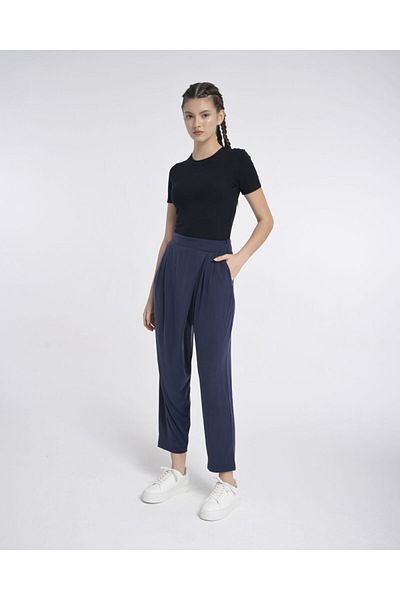 Monolou Summer Trousers with Asymmetrical Modal Fabric on the Front Anthracite