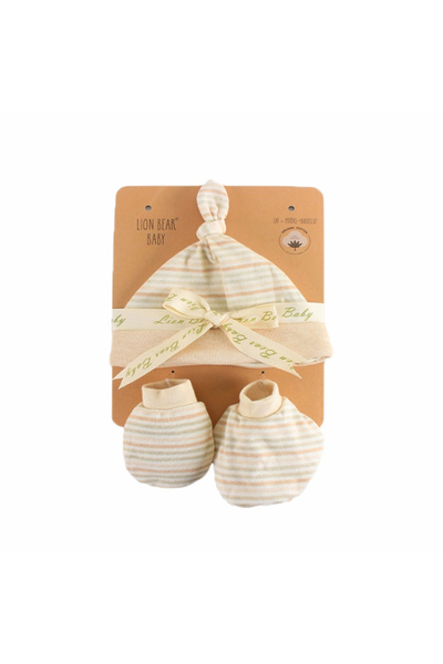 Factory Price - طقم هدايا محبوك لحديثي الولادة من قبعة وقفازات - خطوط جريئة