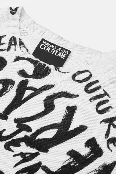 VERSACE JEANS COUTURE PRINTED SWEATER - VERSACE JEANS COUTURE - M, WHITE