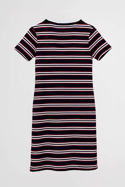 MARKAPIA WOMAN Women's Striped Crew Neck Stretchy Navy Blue T-Shirt Dress