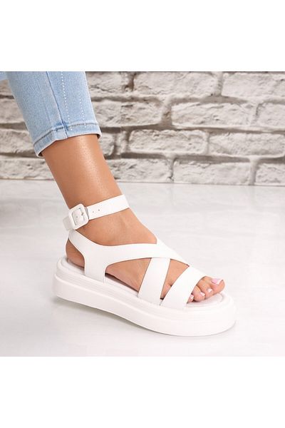 MODA STİL Women's Sandals With White Platform Made Of Eco-friendly Leather Casica, 37