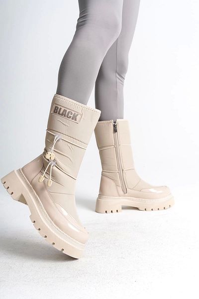 Joy Ayakkabı Ghete de damă LUCY din piele lacuită din material textil pentru parașută cu fermoar elastic KT - crem
