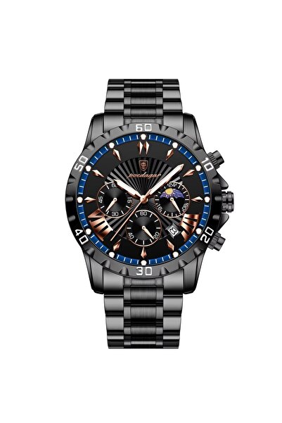 delis Ανδρικό ρολόι Poedagar CS1818, ανοξείδωτο ατσάλι, μαύρο, μαύρο καντράν