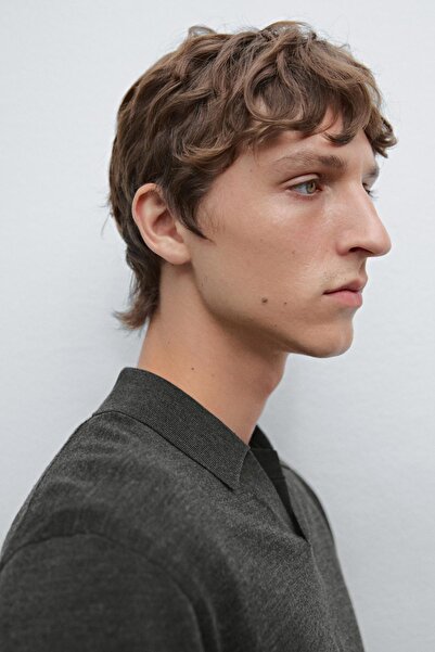 Massimo Dutti %100 merinos yün triko polo yaka kazak