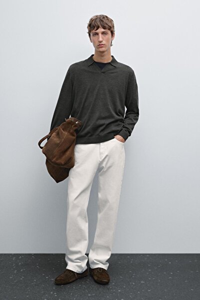 Massimo Dutti %100 merinos yün triko polo yaka kazak