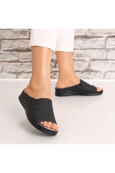 MODA STİL Women's Black Flat Slippers Made of Eco-Leather Talli, 40