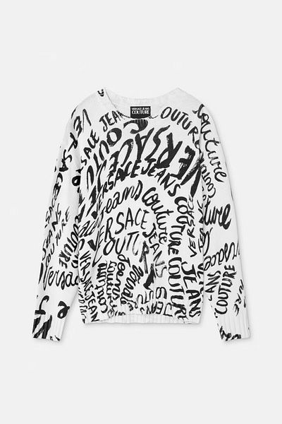 VERSACE JEANS COUTURE PRINTED SWEATER - VERSACE JEANS COUTURE - M, WHITE