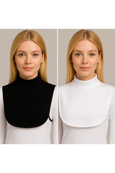 ParlaMira 2-Piece Viscose Neck Collar Black and White Half Fisherman