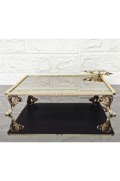 atabey home Bronze Glass Large Square Serving Plate 4 Feet-Presentation-Word Tray-Presentation Tray-Dump Gold Frame 27cm