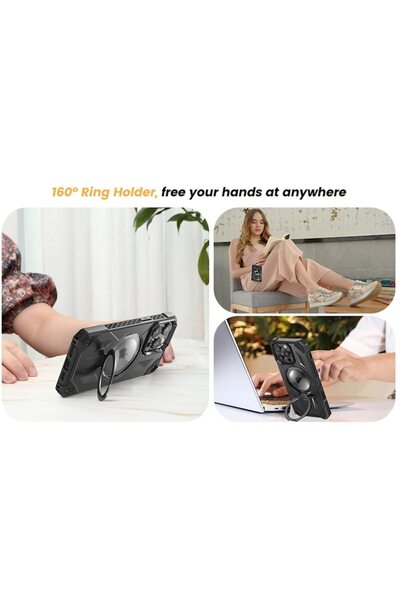 Gtech G-Tech Ring Stand Case, Compatible with Apple iPhone 15 Plus, Defender Shockproof, Magsafe, Black