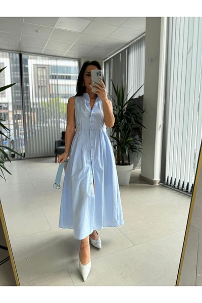 caddstore Το My 3747 Baby Blue φόρεμα με ζώνη με χρυσά κουμπιά