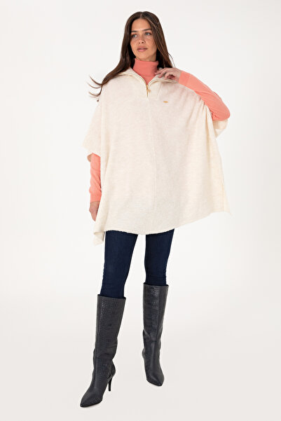 U.S. Polo Assn. Women's Cream Zippered Knitwear Poncho 50293175-Vr071