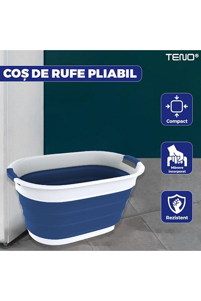 Teno Teno® Foldable Laundry Basket, compact, 32 liters, 62 x 45 x 27 cm, blue