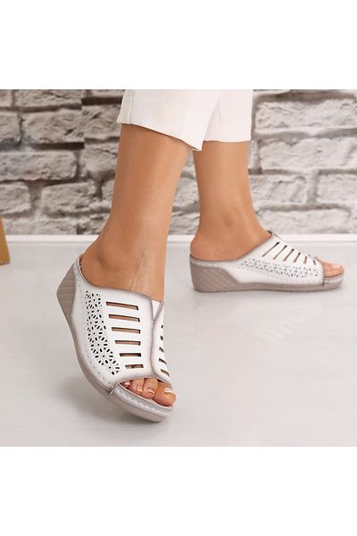 MODA STİL Women's White Platform Slippers Made of Adaya Eco-Leather, 37
