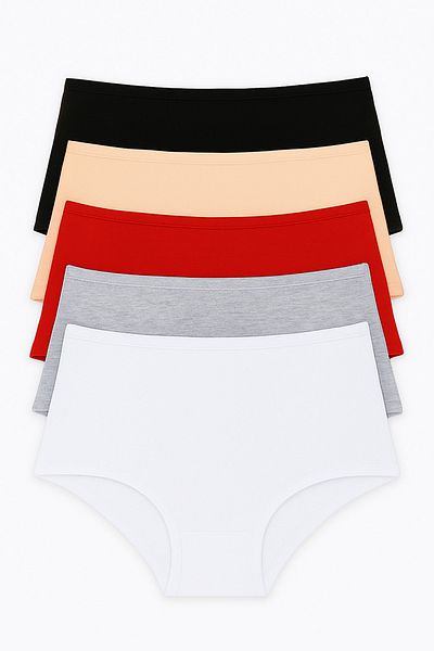 FOURAA Women's High Waist Plus Size 100% Cotton 5-Piece Panties – Soft, Breathable, Comfortable Fit