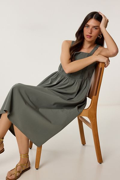 Lovelyİstanbul Φόρεμα Poplin με λουράκι με λεπτομέρεια KHAKI LRC0003