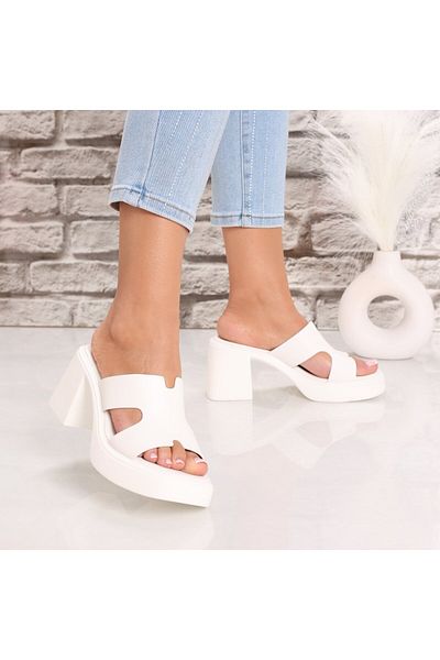 MODA STİL Women's White Heeled Slippers Made of Eco-Leather Yulina, 38