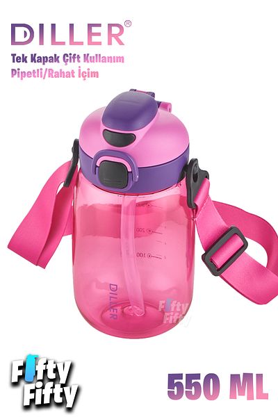 DILLER 550 ml Single Lid Double Use Tritan Water Bottle With/Without Straw Strap-Ffdillerd70-550