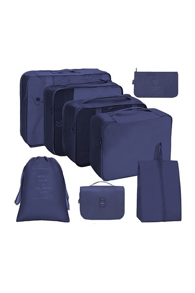Teno Set 8 Organizatoare Teno®, pentru calatorie, inchidere cu fermoar dublu, albastru inchis