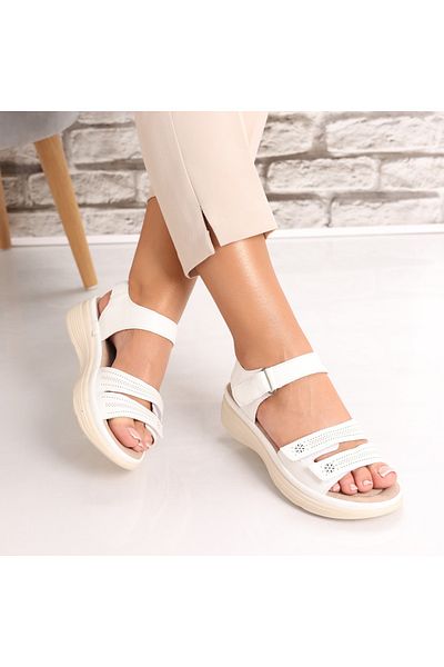 MODA STİL Women's White Flat Sandals Made of Ecological Leather Anela, 40