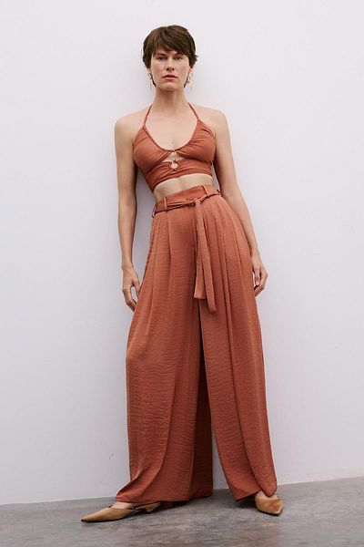 Rue Studio Wide Leg Pleated Cinnamon Trousers