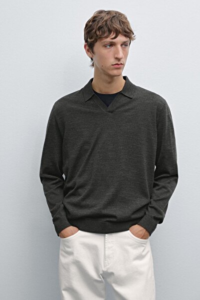 Massimo Dutti %100 merinos yün triko polo yaka kazak