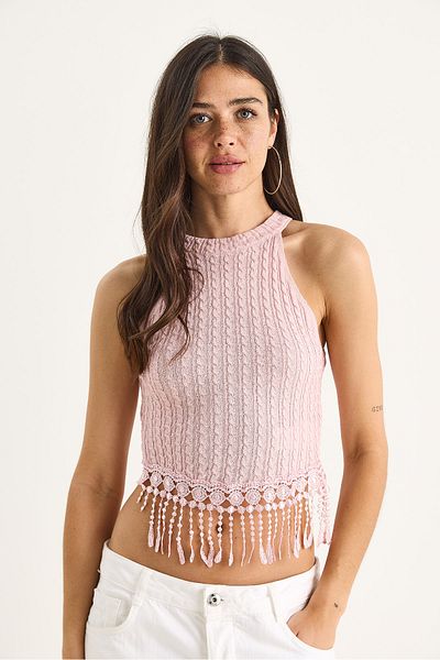 Bianco Lucci Women's Knitted Tassel Knitwear Blouse 20251021