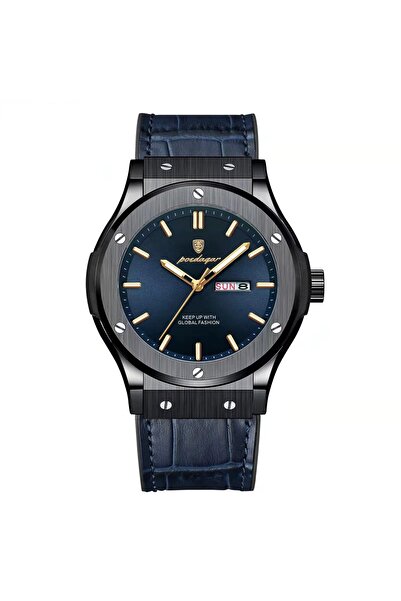 delis Ανδρικό ρολόι Poedagar CS1806, φυσικό δέρμα, μπλε, μπλε καντράν
