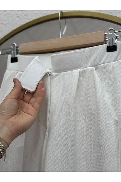 Mihra Παντελόνι Soredra Snap Fastener Palazzo-MT1548 Λευκό